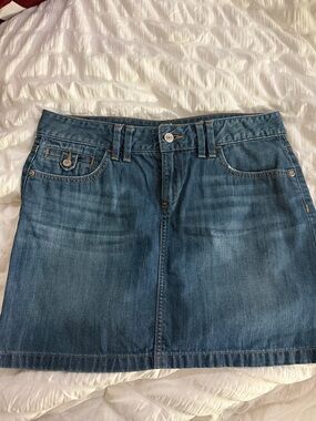LOFT Blue Denim Mini Skirt with Front Pockets